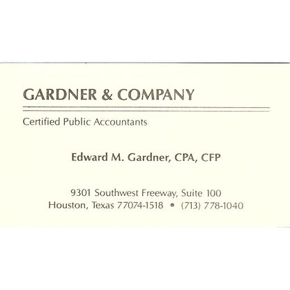 Edward M Gardner & Co CPA Houston TX Vintage Business Card SD9-B1