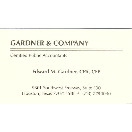 Edward M Gardner & Co CPA Houston TX Vintage Business Card SD9-B1