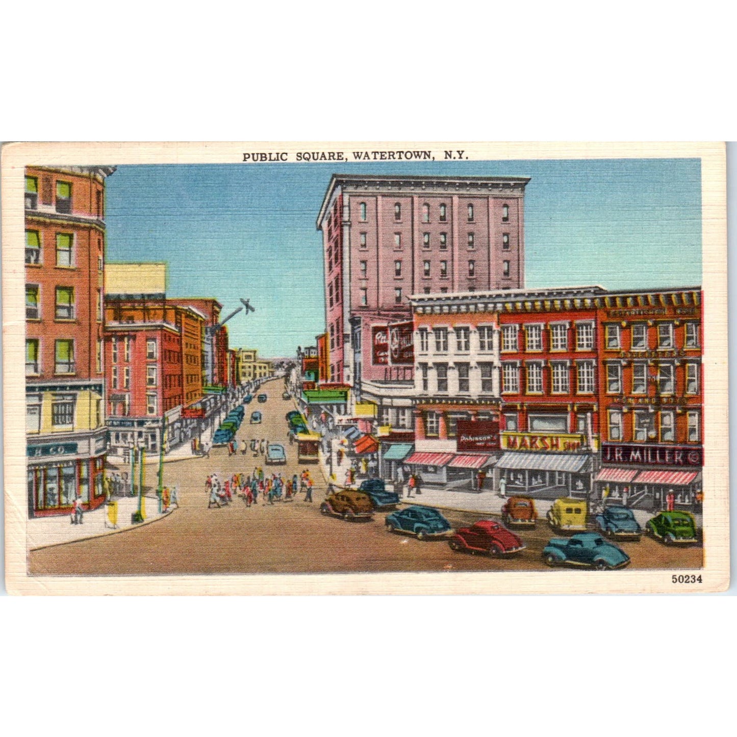 1958 Public Square Watertown New York Vintage Postcard PD3