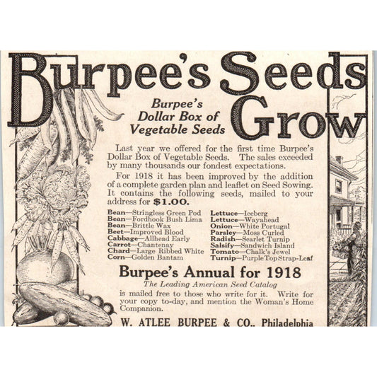W. Atlee Burpee & Co Seeds 1918 Magazine Ad AF1-WH1