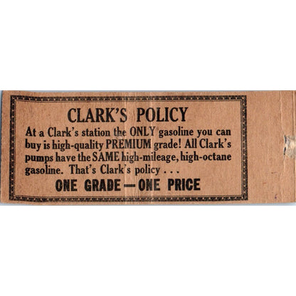Clark's Super Gas Gasoline Vintage Matchbook Cover SF4-Y1