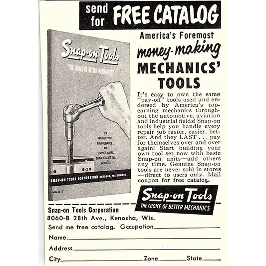 Snap-On Tools Corporation Kenosha WI 1955 Ad AF9-M1