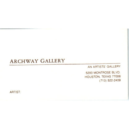 Archway Gallery Houston Texas Vintage Business Card SD4-B4