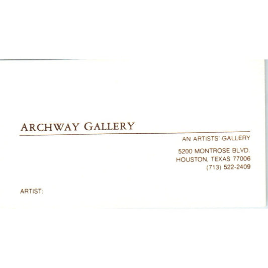 Archway Gallery Houston Texas Vintage Business Card SD4-B4