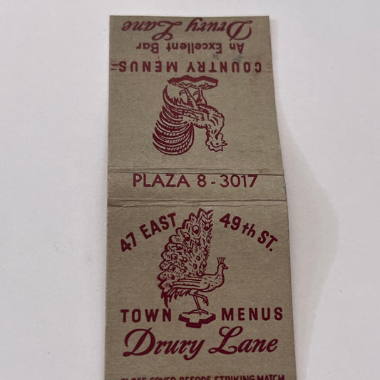 Drury Lane Restaurant 47 East 49th St Vintage Matchbook Cover TB8-MB-11