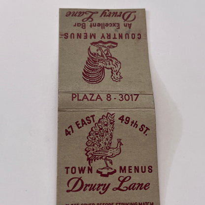 Drury Lane Restaurant 47 East 49th St Vintage Matchbook Cover MM3-5