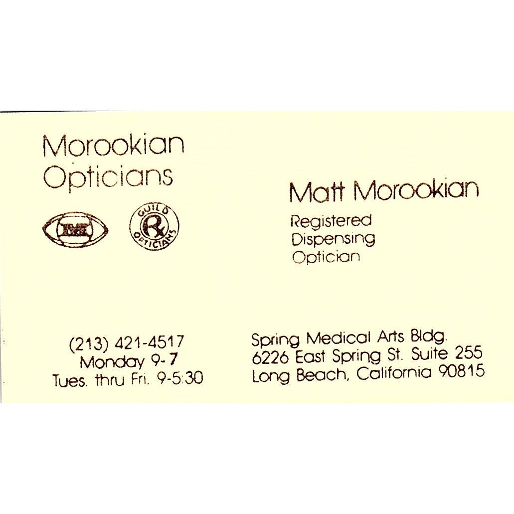 Morookian Opticians Matt Morookian Long Beach CA Vintage Business Card SB4-B3