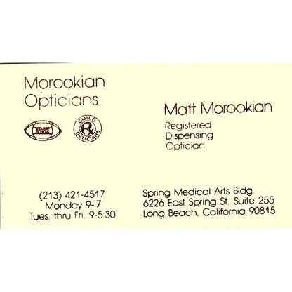 Morookian Opticians Matt Morookian Long Beach CA Vintage Business Card SB4-B3