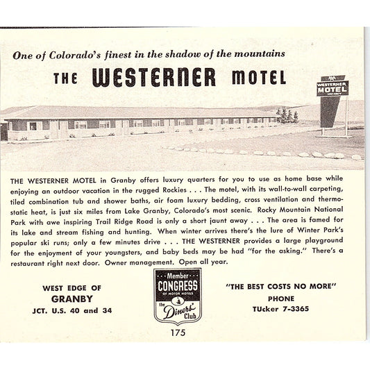 The Western Motel Granby CO 1958 Ad AG1-H5