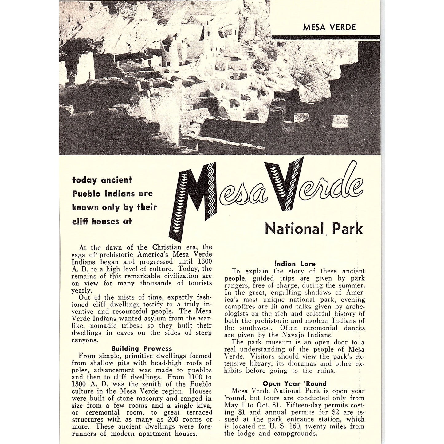 Mesa Verde National Park Colorado 1958 Ad AG1-7