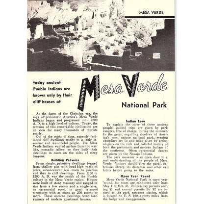 Mesa Verde National Park Colorado 1958 Ad AG1-7