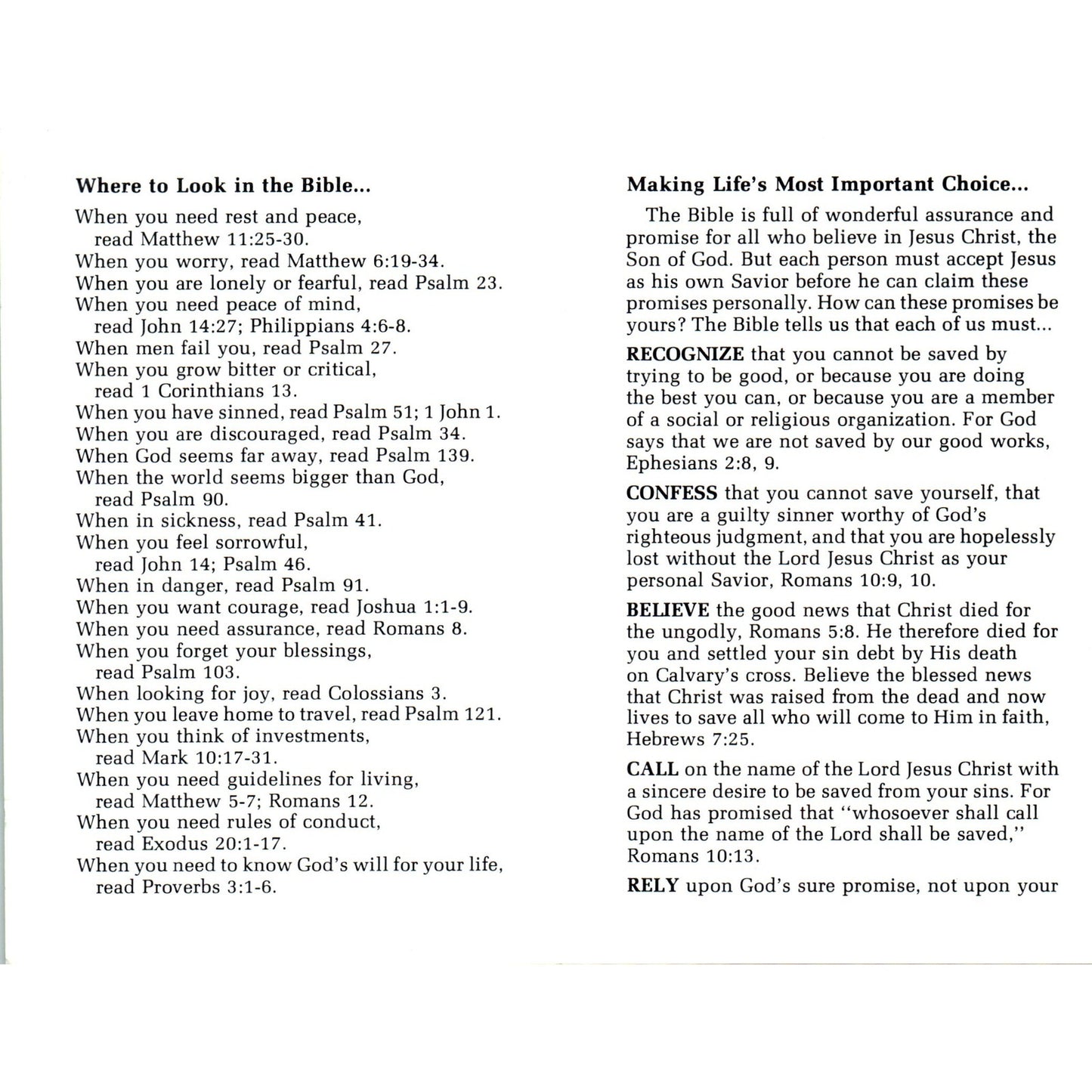 Vintage "Where to Look in The Bible" Leaflet Good News Publishers AD8-R6