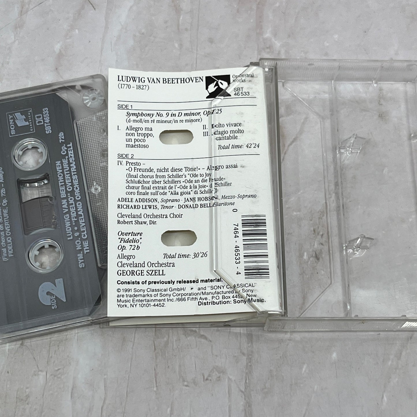 Beethoven Symphony No. 9 Fidelio Overture Cassette Tape Ti5-CT2