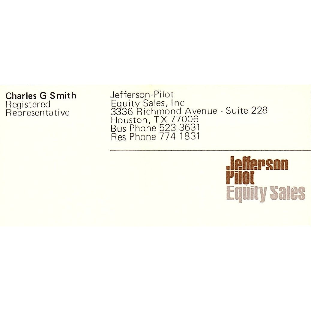 Charles G Smith Jefferson Pilot Equity Houston Vintage Business Card SD9-B6