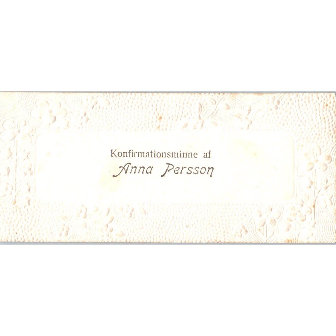 Vintage Anna Persson Konfirmations Minne af Embossed Swedish Calling Card AE2