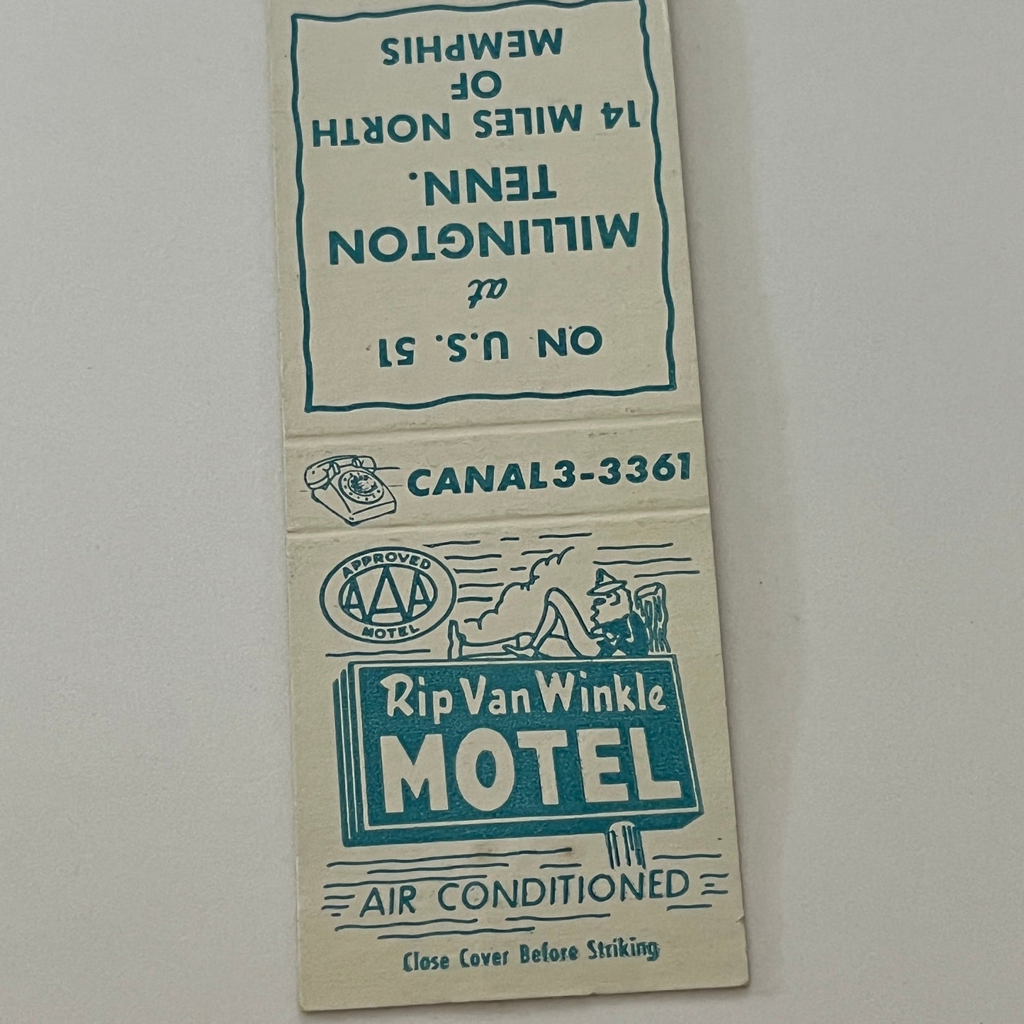 Rip Van Winkle Motel Millington Tennessee Vintage Matchbook Cover TB6-MB2-4