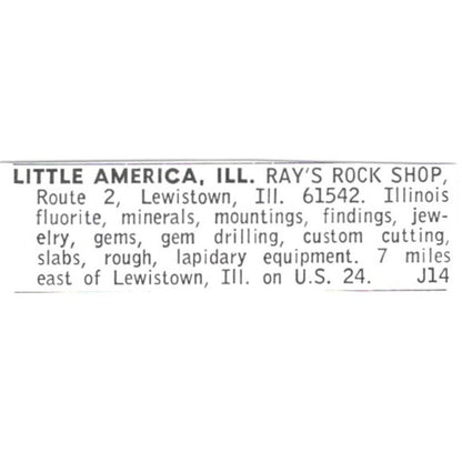Ray's Rock Shop Little America Illinois Lewistown 1972 Ad AF8-S14