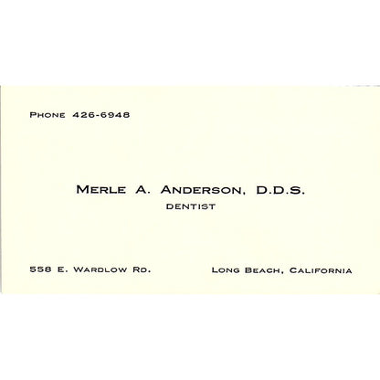 Dr Merle A Anderson DDS Dentist Long Beach CA Vintage Business Card SE3-B15