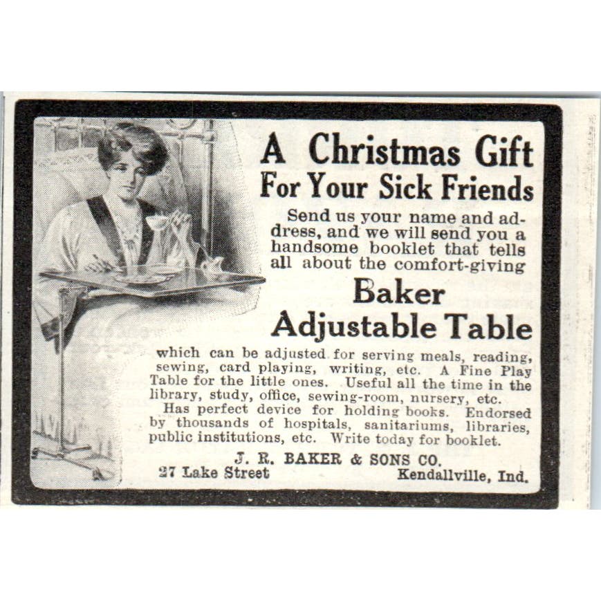 J.R. Baker & Sons Adjustable Table Kendallville IN c1905 Advertisement AE7-A3