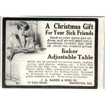J.R. Baker & Sons Adjustable Table Kendallville IN c1905 Advertisement AE7-A3
