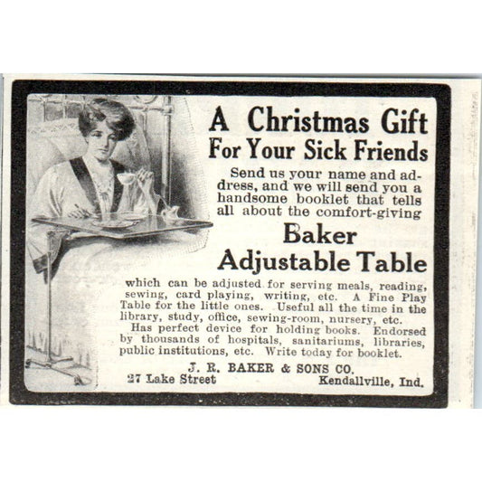 J.R. Baker & Sons Adjustable Table Kendallville IN c1905 Advertisement AE7-A3