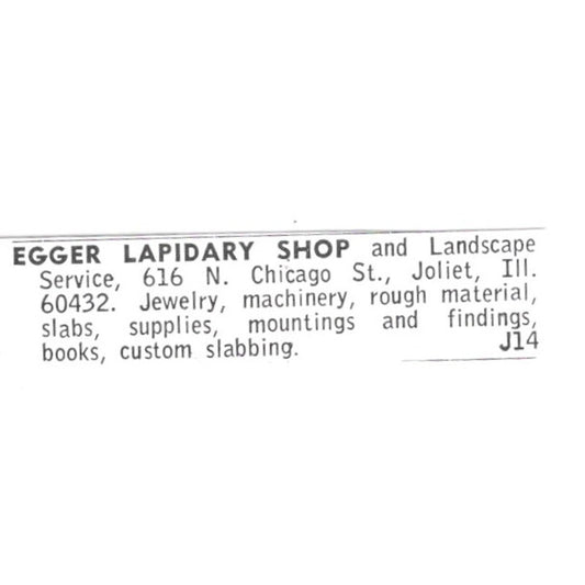 Egger Lapidary Shop and Landscape Service Joliet Illinois 1972 Ad AF8-S23