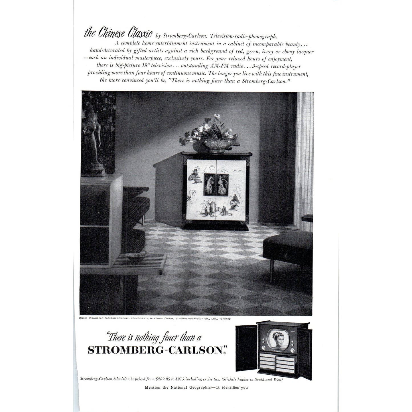 Stromberg-Carlson Chinese Classic Television TV Teleset Vintage Magazine Ad D20