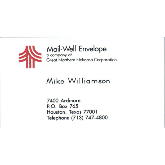 Mike Williamson Mail-Well Envelope Houston TX Vintage Business Card SE3-B5
