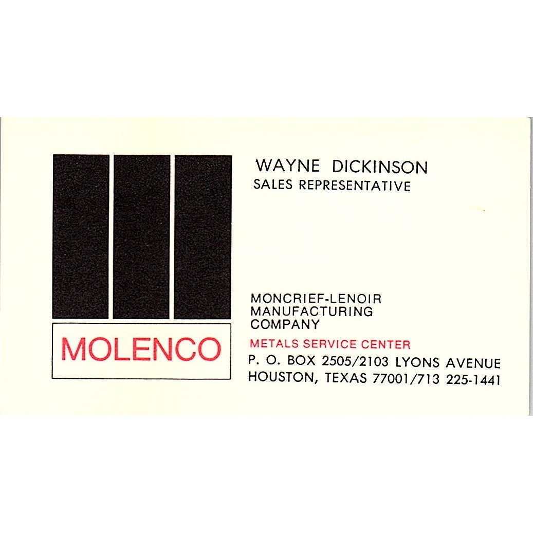 Wayne Dickinson Molenco Moncrief-Lenoir Houston TX Vintage Business Card SD9-B5