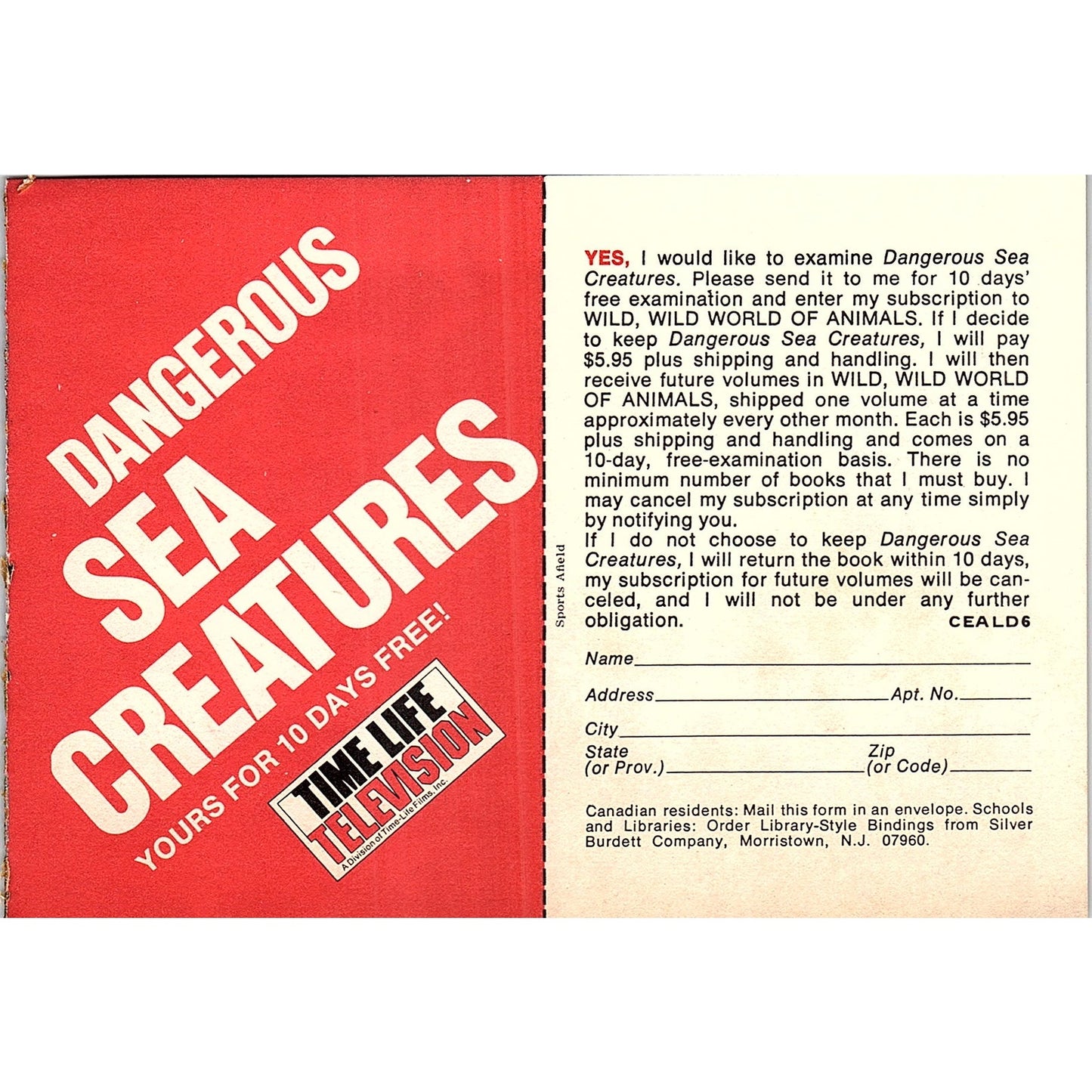 Dangerous Sea Creatures Time Life Television Postal Mailing Card 1977 Ad AF6-5