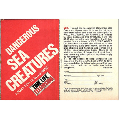 Dangerous Sea Creatures Time Life Television Postal Mailing Card 1977 Ad AF6-5