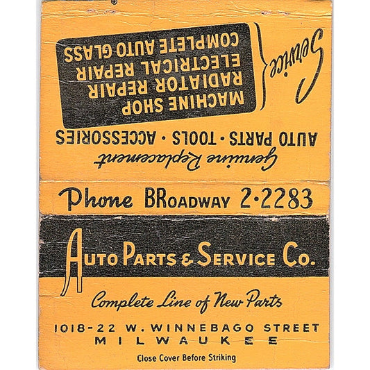 Auto Parts & Service Co Milwaukee WI Vintage Large Matchbook Cover TH2-Y2