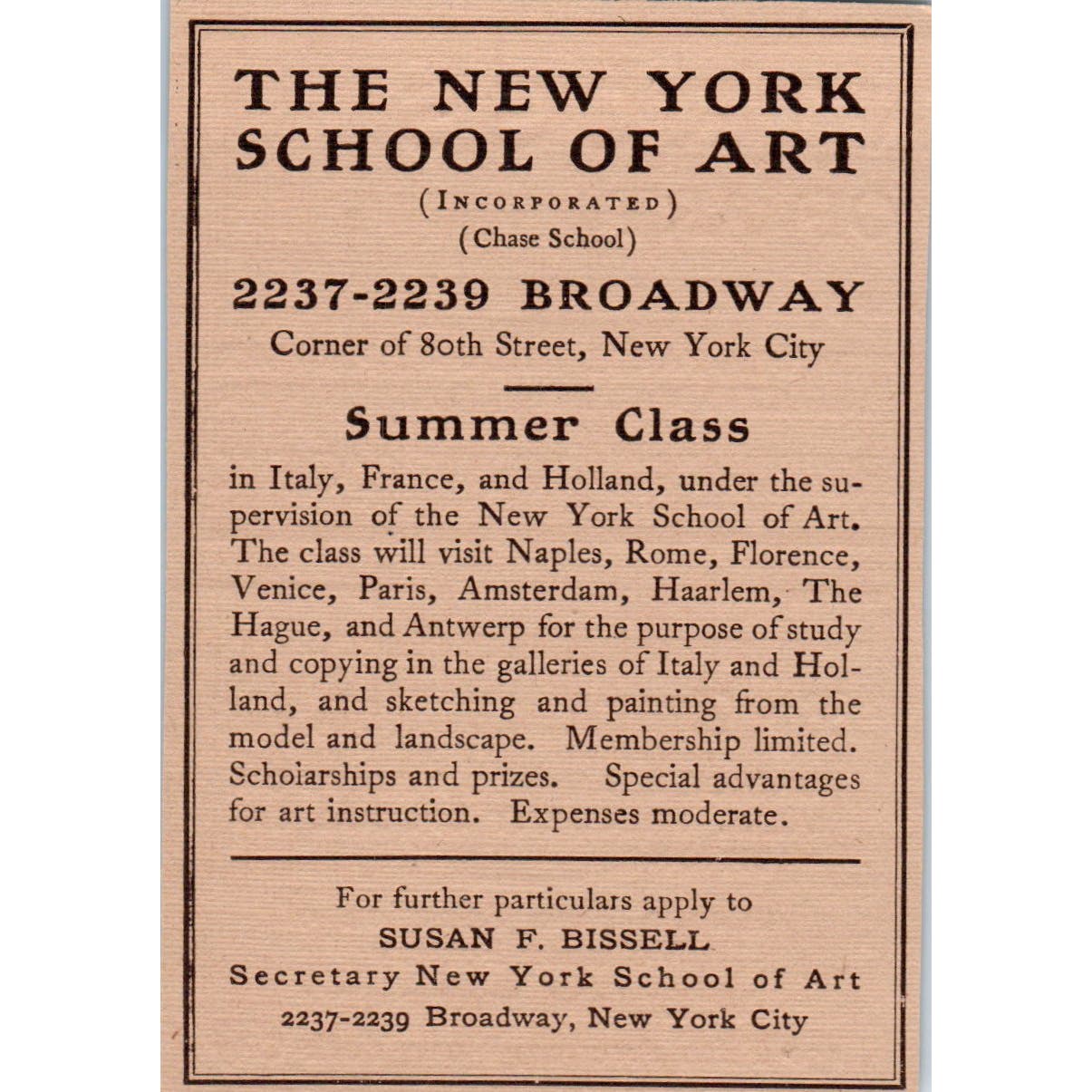 The New York School of Art Summer Class c1905 Victorian Ad AE9-MA7