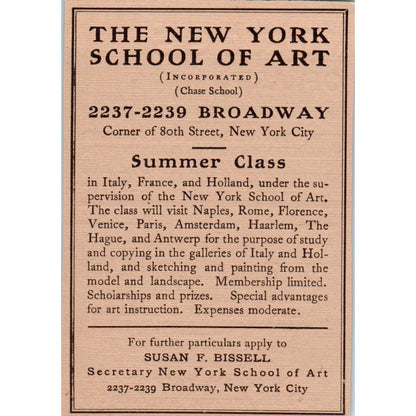 The New York School of Art Summer Class c1905 Victorian Ad AE9-MA7