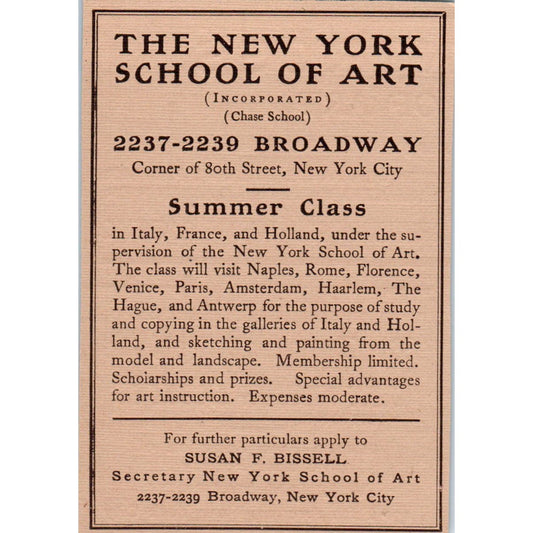 The New York School of Art Summer Class c1905 Victorian Ad AE9-MA7