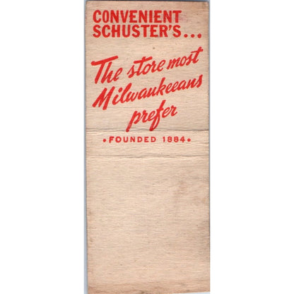 Schuster's Milwaukee WI Vintage Matchbook Cover SD4-Y4