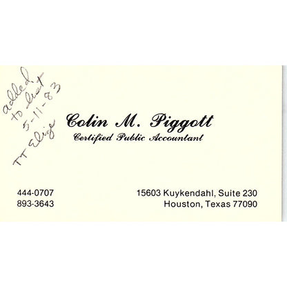 Colin M Piggott CPA Houston Vintage Business Card SD9-B1