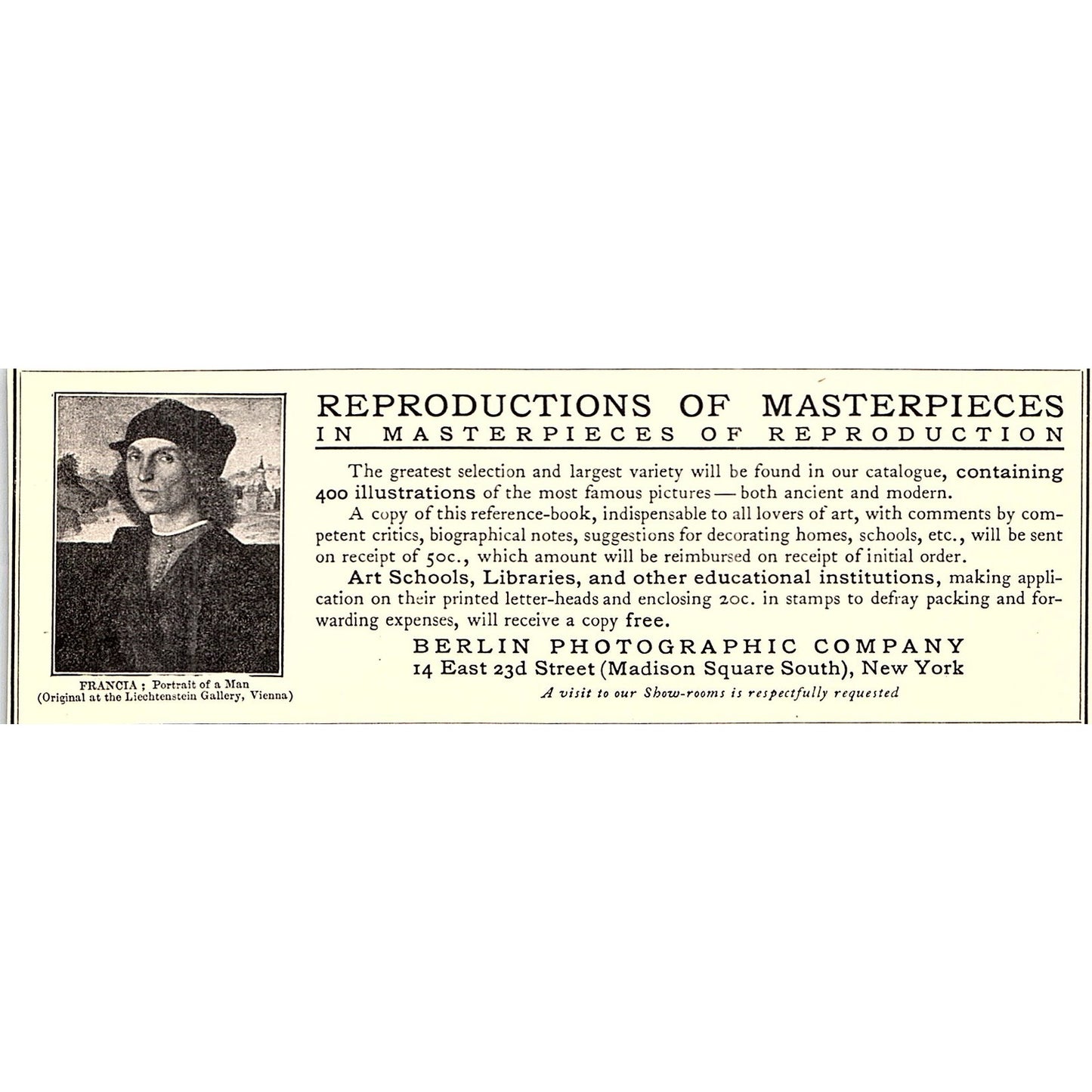 Berlin Photographic Co Reproductions of Old Masters NY - 1906 Ad AF5-3