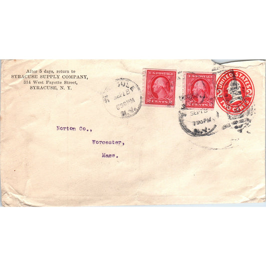 Syracuse Supply Co Letter With 2x US Scott #413 1912 Stamps Postal Cover Ai5-PCL