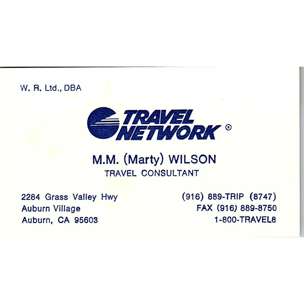 M.M. Marty Wilson Travel Network Auburn CA Vintage Business Card SD9-B14
