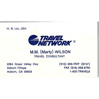 M.M. Marty Wilson Travel Network Auburn CA Vintage Business Card SD9-B14