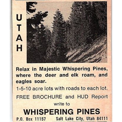 Travel Whispering Pines Utah Salt Lake City UT 1977 Ad AF6-M2
