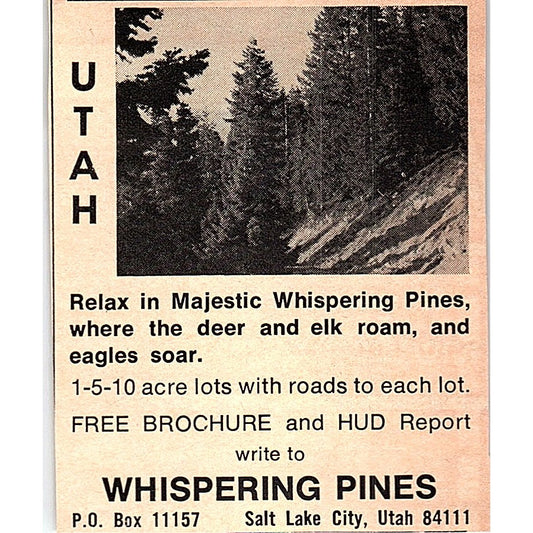 Travel Whispering Pines Utah Salt Lake City UT 1977 Ad AF6-M2