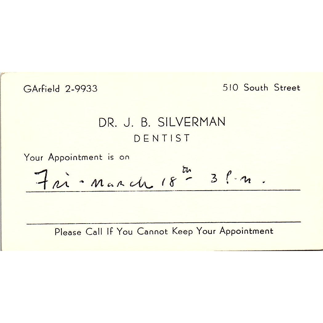 Dr JB Silverman Dentist Long Beach CA Vintage Business Card SE3-B15