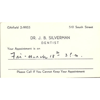 Dr JB Silverman Dentist Long Beach CA Vintage Business Card SE3-B15