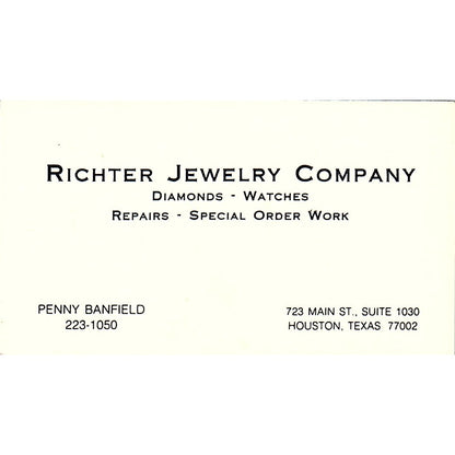 Penny Banfield Richter Jewelry Co Houston Vintage Business Card SC9-B7