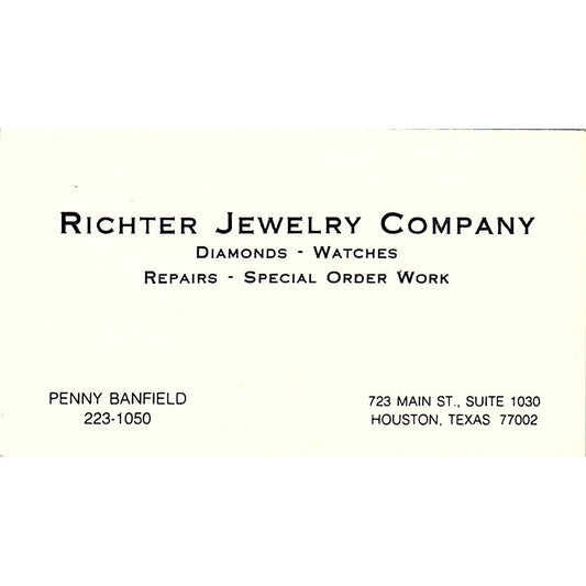Penny Banfield Richter Jewelry Co Houston Vintage Business Card SC9-B7