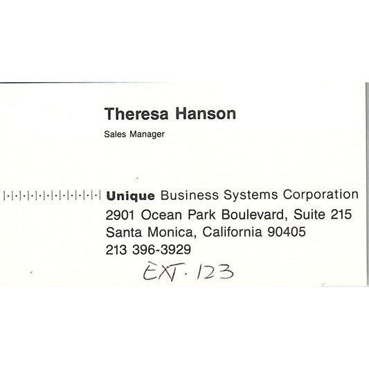 Theresa Hanson Unique Business Systems Corp Santa Monica Business Card SC9-B1