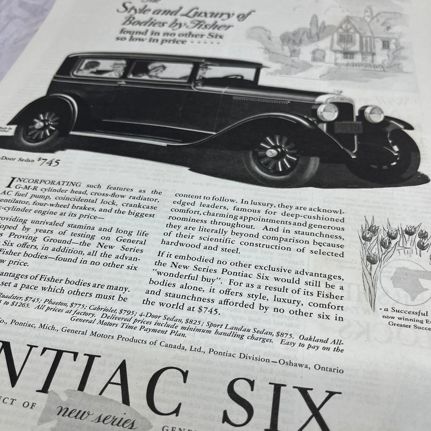 Pontiac Six Sedan General Motors 1928 Original Magazine Advertisement FL6-8
