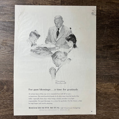 Family Praying Blessings Norman Rockwell MA Mutual Vintage Magazine Ad 10x14 V7